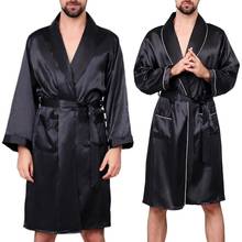 Men Summer Imitation Silk with Pockets Waist Belt Bath Robe Home Gown Sleepwear Male Nightgown 2024 - buy cheap