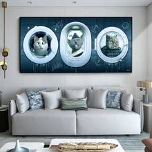 Abstract Painting Modular Pictures Cat In Flight Suit Nordic Style Prints Canvas Poster for Living Room Wall 2024 - buy cheap