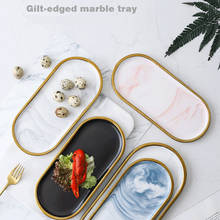 Nordic Gold Plating Ceramic Marble Texture Tray Ceramic Oval plate Western Dish Dessert Dish Jewelry Storage Tray 2024 - buy cheap