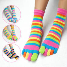 2020 Striped Five Finger Socks Women Funny Multicolor Female Japanese Mid Sock Cotton Breathable Autumn Winter Harajuku Sock 2024 - buy cheap
