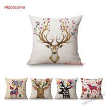 Nordic Europe Home Decoration Floral Deer Head Sofa Throw Pillow Case Lucky Deer Art Christmas Linen Car Pillow Cushion Cover 2024 - buy cheap