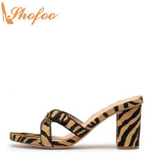 Tiger Prints High Chunky Heels Women Sandals Cross Strap Upper Buckle Large Size 12 16 Ladies Summer Fashion Sexy Shoes Shofoo 2024 - buy cheap