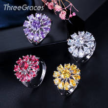 Threegraces 4 opções de cores design grande sol flor feminino anéis branco vermelho roxo amarelo pedra senhoras jóias anel rg029 2024 - compre barato