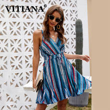 VITIANA Women Striped Blue Dress For Womens Summer 2020 Female Sleeveless Backless Sexy Party Dresses Woman Beach Vestidos 2024 - buy cheap