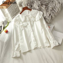 Gagaok Women Blouses 2021 Sweet Spring Autumn New Solid Peter Pan Collar White Shirts Loose Casual Simple Chic Fashion Blouses 2024 - buy cheap