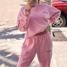 New women's two-piece set round neck loose top with pocket sports trousers pure cotton without velvet fabric casual women's suit 2024 - buy cheap