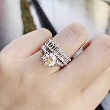 Original 100% sólido 925 prata anéis de casamento conjuntos jóias finas luxo redondo 2ct simulado diamante anel noivado dedo presente 2024 - compre barato