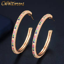 CWWZircons-pendientes de aro Micro pavé para mujer, arcoíris, CZ, cristal grande, Color oro amarillo, regalo de joyería, CZ588, novedad de 2020 2024 - compra barato