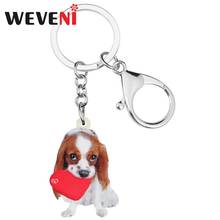 WEVENI Acrylic Valentine's Day Cavalier King Charles Spaniel Dog Key Chains Ring Bag Car Purse Keychain For Women Girl Teen Gift 2024 - buy cheap