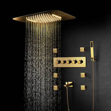 Ti-pvd-Sistema de ducha de lluvia dorada, cabezal de ducha LED musical, grifos de baño, mezclador termostático oculto, altavoz de Ducha 2024 - compra barato