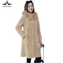 Женская куртка с капюшоном Leiouna, длинная толстая теплая зимняя куртка Паркер с овечьим мехом и лисьим мехом, новинка 2020 2024 - купить недорого