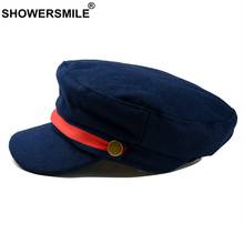 SHOWERSMILE-gorro plano de lana para mujer, sombrero de capitán azul marino, militar, ajustable, Vintage, ejército, primavera y otoño 2024 - compra barato