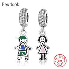 925 Sterling Silver Little Boy Girl Best Friends Bead Fit Original Brand Charm Bracelet For Making Women Christmas Berloque 2022 2024 - buy cheap