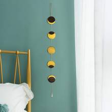 Moon Phase Wall Hanging Wooden Round Bead Garland With Golden Metal Chain Boho Home Decor For Living Room Nursery 2024 - buy cheap