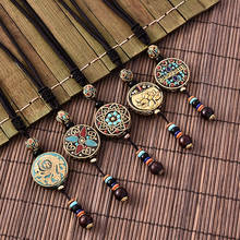 Vintage Flower Nepal Long Buddhist Mala Wood Beaded Pendant Necklace Ethnic Bohemian Boho Buddha Lucky Jewelry for Women Men 2024 - buy cheap