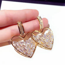 New Fashion Korean Dangle Earrings For Women Exaggerated Fashion Rhinestone Heart Drop Earrings Gold Color Silver Color 2024 - buy cheap