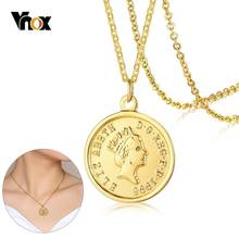 Vnox British Queen Elizabeth Coin Necklaces for Women Gold Tone Stainless Steel Adjustable Length Chic Necklace Dropship 2024 - buy cheap