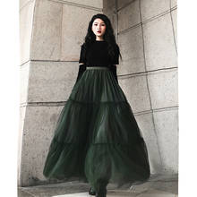 Free Shipping 2021 New Fashion Guaze Long Maxi Skirts For Women Spring Autumn Ladies Skirts S-XL A-line Green Elastic High Waist 2024 - buy cheap