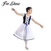 Kids Girls Ballet Dance Gymnastics Leotard Tutu Dress Ballerina Tulle Skirt For Dancing Velvet Mesh Short Bubble Sleeves Costume 2024 - buy cheap
