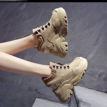 2021 Spring High Platform Boots 12CM High Heel Women Thick Sole Shoes Leather Wedge Sneakers Waterproof Breathable Casual Shoes 2024 - buy cheap