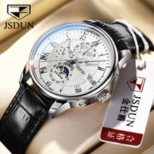JSDUN Multifunctional Automatic Mechanical Men's Watch Top Brand Luxury Business Watch Leather Sports Moon Phase Clock relogio 2024 - buy cheap