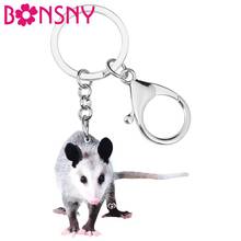 Bonsny-llaveros de acrílico gris Opossum, llavero largo de Animal encantador, joyería para mujeres y niñas, regalo a la moda, accesorios de cartera de coche 2024 - compra barato