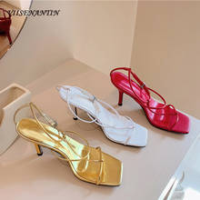 Sandálias douradas romanas femininas, estilo francês sexy, estilo fada, sandálias de dedo aberto, salto alto uma palavra 2021 2024 - compre barato