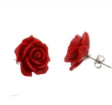 Free Shipping  Fashion Jewelry 12mm Coral Red Rose Flower 925 Sterling A Earrings 2024 - buy cheap