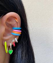 Piercing redondo de orelha, joias de esmalte neon da moda, sem piercing, círculo colorido, com clipe de orelha 2024 - compre barato