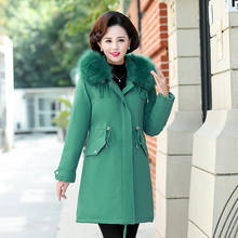 Winter New Women's Cotton-padded Clothes Mid-length Hooded Big Fur Collar Plus Velvet Thick Middle-aged Elderly Cotton Coat Q102 2024 - buy cheap