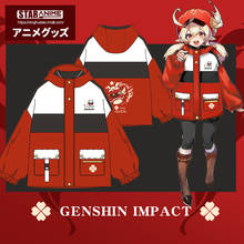 Genshin-chaqueta con capucha para hombre y mujer, abrigo grueso de color rojo con estampado de Anime, jersey de chándal de invierno, moda Klee 2024 - compra barato