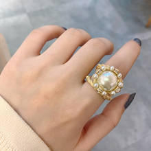 Rongho anéis de pérola grandes barrocos para mulheres, vintage, escultura em metal, cristal, joia de dedo 2024 - compre barato