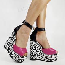 LAIGZEM-Sandalias con plataforma para mujer, zapatos de tacón alto con aumento de altura, de retales, con correa en el tobillo, talla 44 50 52 2024 - compra barato