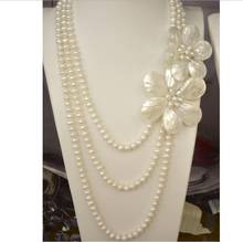 Collar de perlas blancas naturales, pétalos de flores florales, multicapa, apiladas, 20 pulgadas, envío gratis 2024 - compra barato