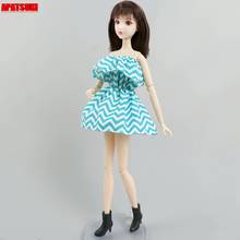 Blue Wave Striped Off Shoulder Dress For Barbie Doll Clothes Party Gown For 1/6 BJD Outfits Dolls Accessories Kids & Baby Toys 2024 - buy cheap