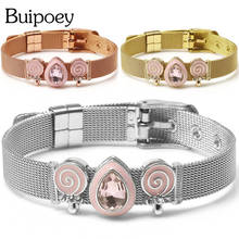 Buipoey Pink Rhinestone Stainless Steel Mesh Bangle Bracelet For Women Men Couple Original Charm Fine Watch Belt Bracelet Gift 2024 - buy cheap