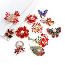 Amorcome Enamel Pearls Red Flower Bowknot Leaf Brooches for Women Dress Clothes Scraf Lapel Pin Shirt Badge Wedding Accessories 2024 - buy cheap