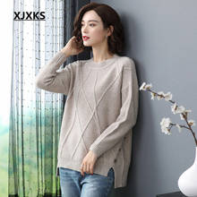 Xjxks suéter feminino de malha de caxemira, pulôver confortável para outono e inverno, em cores sólidas, 2020 2024 - compre barato