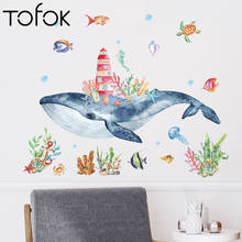 Tofok Watercolor Submarine Whale Castle Wall Sticker for Bedroom Art Sea Animals Self-adhesive Home Decor PVC Vinyl Wall Decals 2024 - buy cheap