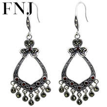 FNJ Tassel Drop Earrings 925 Silver New Fashion Red Zircon MARCASITE Original S925 Sterling Silver Earring for Women Jewelry 2024 - buy cheap