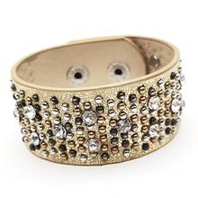 D & d pulseira de couro de strass feminina, bracelete charmoso de cristal joia para mulheres punk 2024 - compre barato
