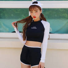 Korean Women 2 Pieces Tankini Long Sleeve Patahwork Short Pants  Black Bikini Set Surfing Suit Maillot De Bian Femma Wetsuit 2024 - buy cheap