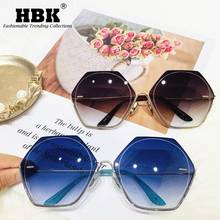 Hbk óculos de sol sem aro uv400, óculos azul vintage de luxo com design de marca em degradê, da moda, masculino e feminino, óculos retrô hexagonal, 2021 2024 - compre barato
