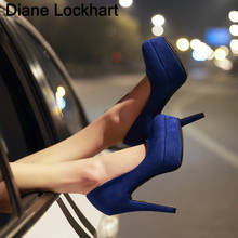 Sapato plataforma salto alto feminino, sexy, 12cm, camurça, azul, novo salto alto, sapato feminino, festa de casamento 2024 - compre barato