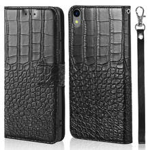Crocodile skin Case For Sony Xperia C6 Luxury Leather Coque Sony F3211 F3212 F3216 Flip Wallet Card Phone Cover With Strap 2024 - buy cheap