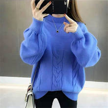 Autumn Winter Women's Knitted Half Turtleneck Sweater Pullover New Solid Loose Large Size Long Sleeve Sweater Female Jumper Tops 2024 - buy cheap