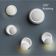 Luminária de parede led rotatória 360 graus, abajur ajustável branco preto, lâmpada de parede criativa preta, luminária redonda moderna para corredor