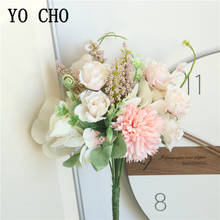 Yo cho mini buquê de rosas artificial, flor de seda rosa, hortência, buquê misturado de flores, flor para meninas, festa em casa, decoração de casamento 2024 - compre barato