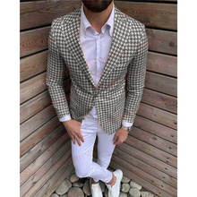 New Desings Houndstooth Suit Men 2Pcs Set Tailored Slim fit Groom Tuxedo Blazer Wedding Suits for Men Grey Jacket White Pants 2024 - buy cheap