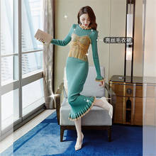 2020 Autumn Women sex  Bodycon Knitted Dress Elegant Ladies Long Sleeve Sweater Mermaid Long Party Dresses Vestidos 2024 - buy cheap